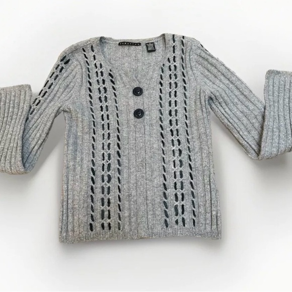 Redefine Lambswool Angora Rabbit Hair Gray Cableknit Sweater Petite Medium - Picture 1 of 7